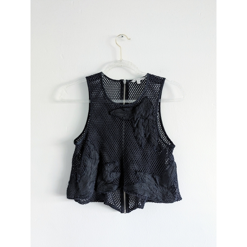 Rebecca Minkoff Black Crochet Embroidery Crop Top Size Small